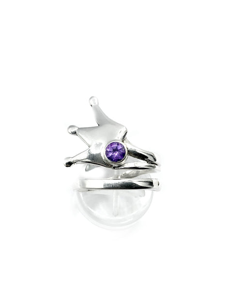 crown ring, princess crown ring silver ring, amethyst ring 