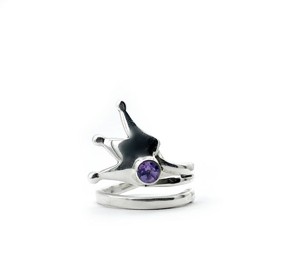 crown ring, princess crown ring silver ring, amethyst ring 