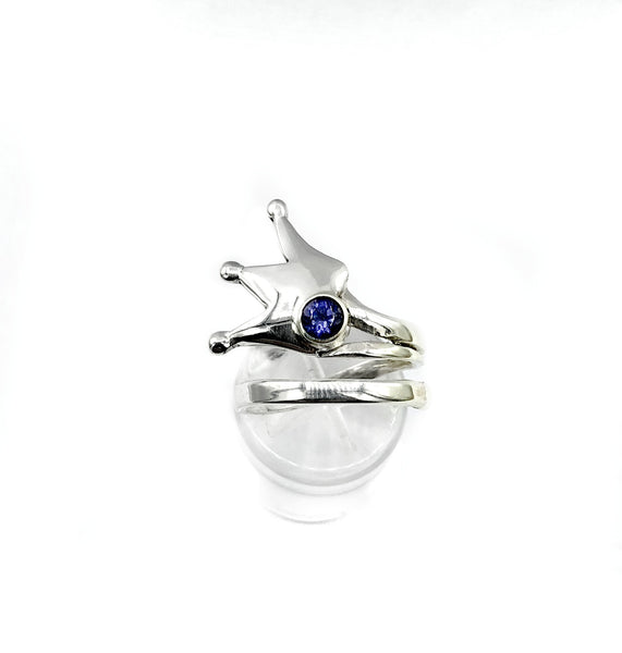 princess crown ring, queen crown ring silver ring, iolite ring 