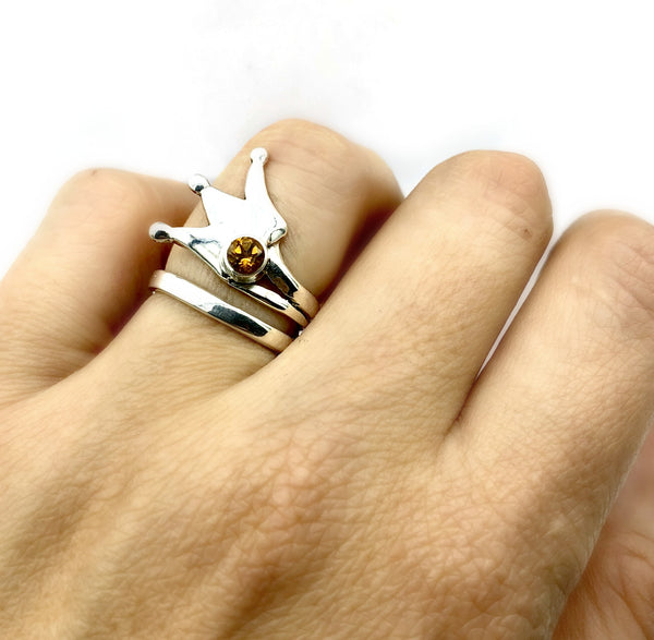 queen crown ring, princess crown ring silver ring, citrine ring 