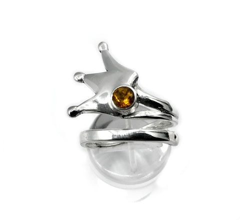 queen crown ring, princess crown ring silver ring, citrine ring 