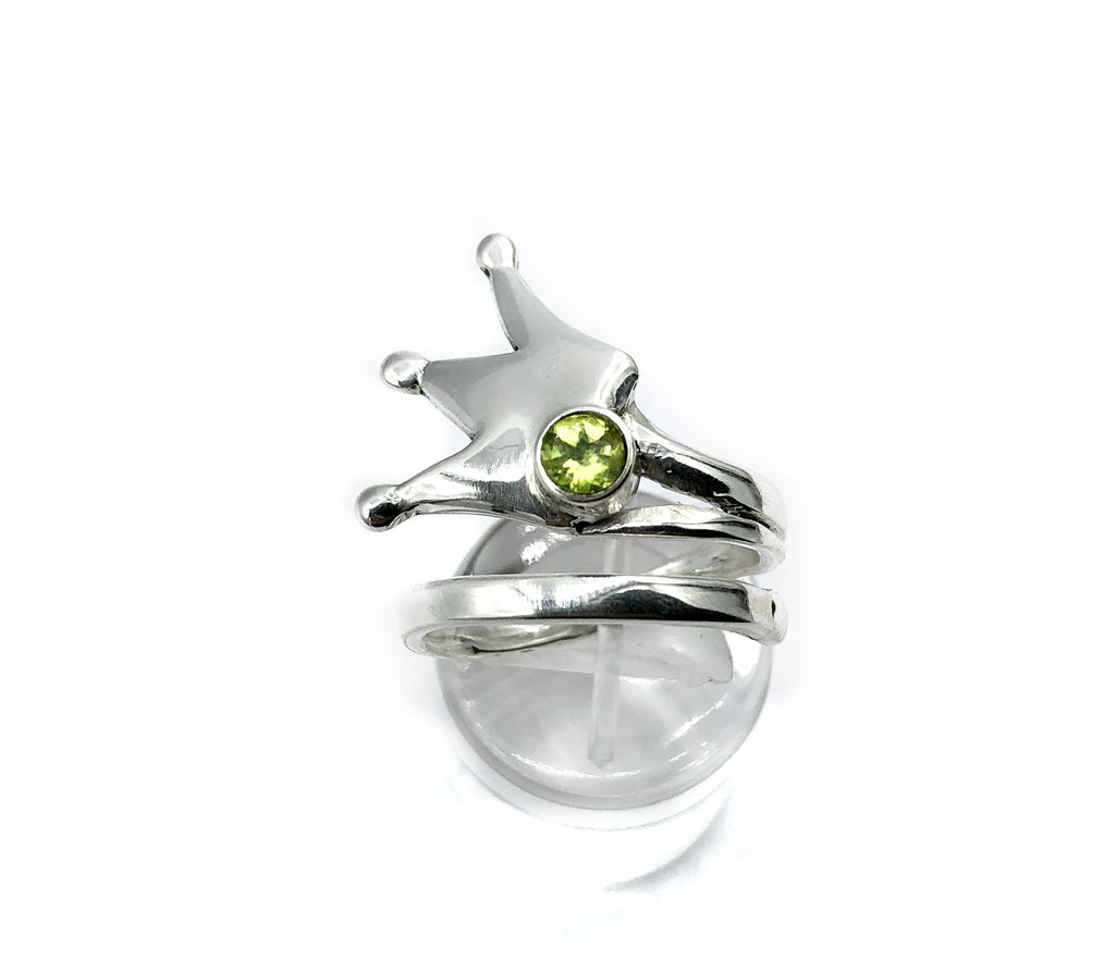 queen crown ring, princess crown ring silver ring, peridot ring 