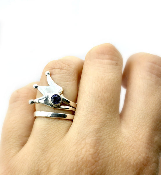princess crown ring, queen crown ring silver ring, smoky quartz ring 