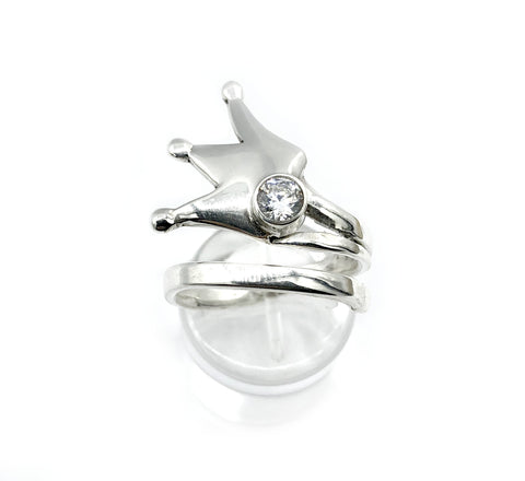 silver crown ring, princess crown ring silver ring, zircon ring 