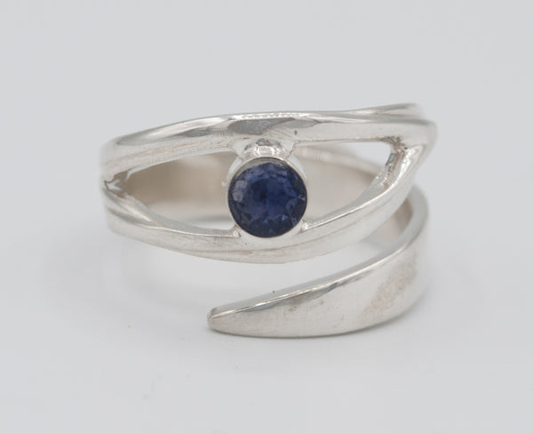 eye ring, blue iolite silver ring silver eye ring with blue stone ring 