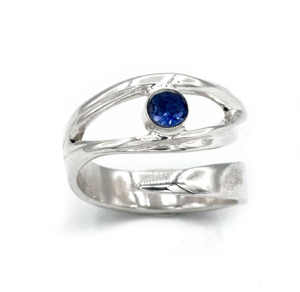 eye ring, blue iolite silver ring silver eye ring with blue stone ring 