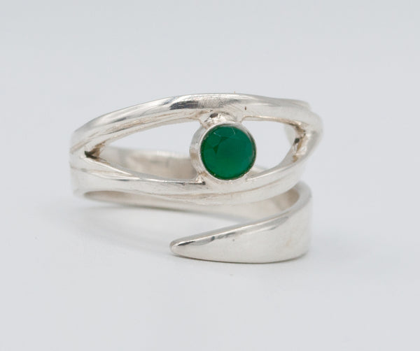 Green agate silver ring, green agate ring, eye ring, green stone ring 