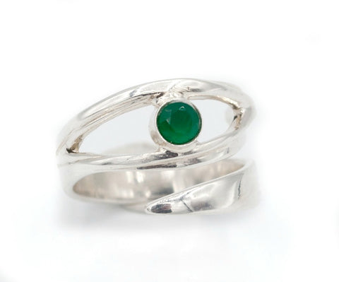 Green agate silver ring, green agate ring, eye ring, green stone ring 