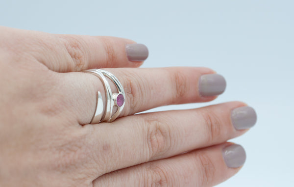 Pink tourmaline silver ring, October birthstone ring, pink stone ring 
