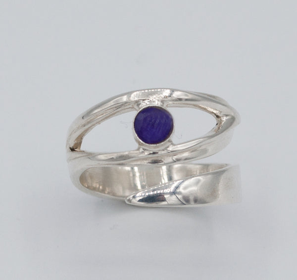 Amethyst silver ring, February birthstone, eye ring, purple stone ring 