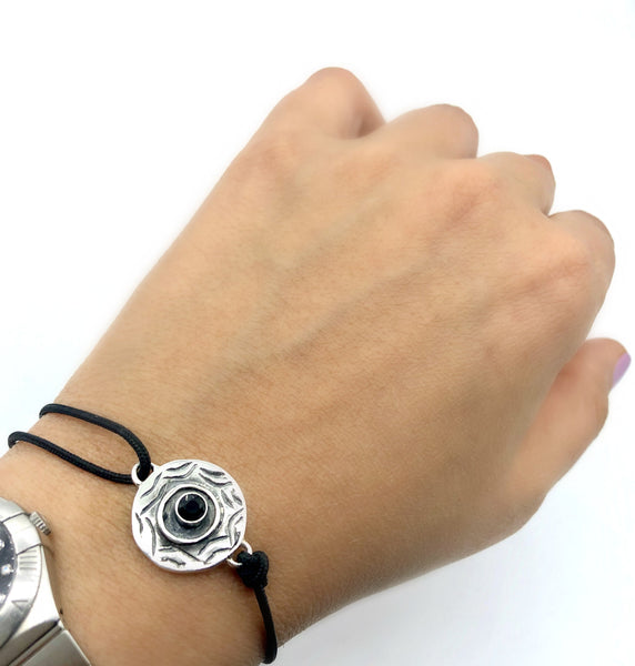 Men’s Evil eye bracelet, spinel black gemstone evil eye circle bracelet 