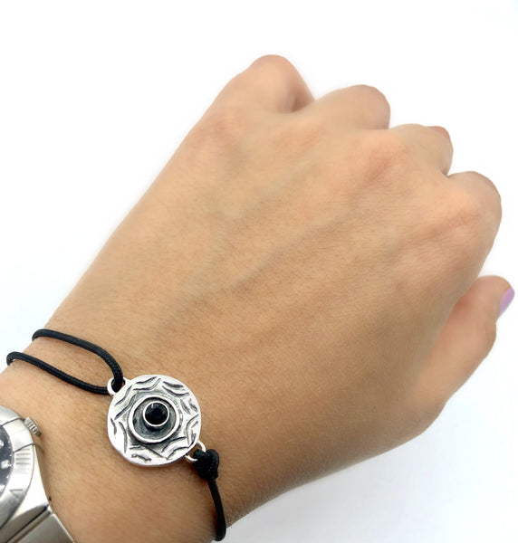 Evil eye bracelet, black spinel gemstone bracelet, evil eye circle bracelet 