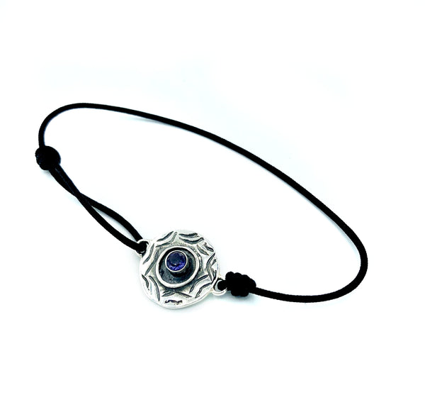 Evil eye bracelet, blue iolite stone, evil eye circle bracelet 