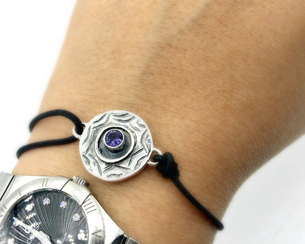 Evil eye bracelet, blue iolite stone, evil eye circle bracelet 