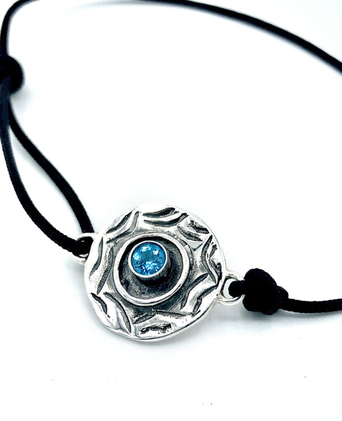Evil eye bracelet, blue topaz stone, evil eye circle bracelet 