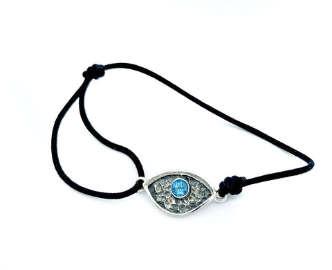 Evil eye bracelet, blue topaz stone, small evil eye bracelet 