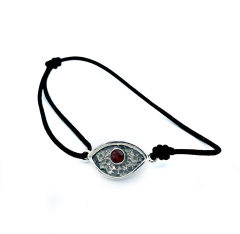 Evil eye bracelet, red garnet stone, evil eye small bracelet 