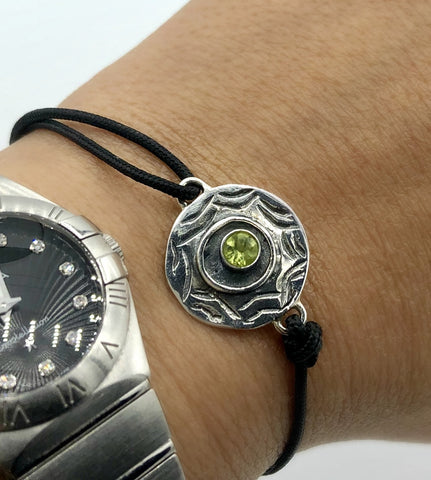 Evil eye bracelet, peridot gemstone silver bracelet, evil eye circle bracelet 