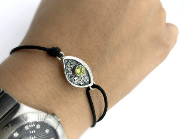 Evil eye bracelet, peridot stone, evil eye small bracelet 