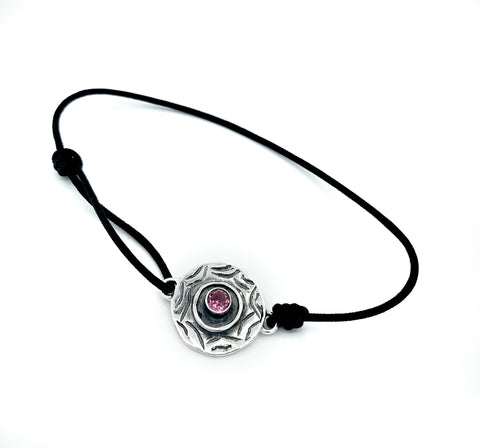 Evil eye bracelet, pink tourmaline stone, evil eye circle bracelet 