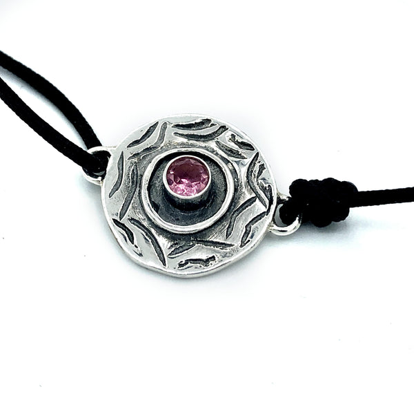 Evil eye bracelet, pink tourmaline stone, evil eye circle bracelet 
