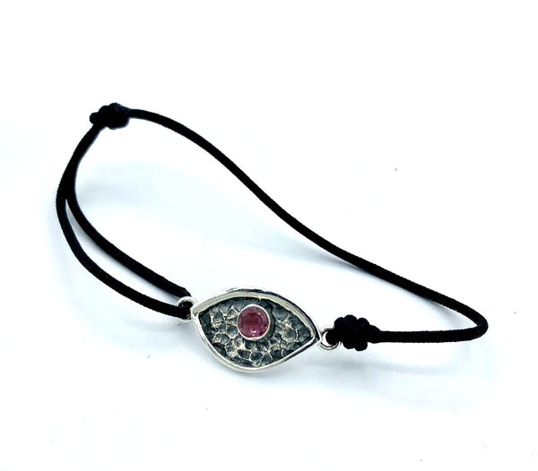 Evil eye bracelet, pink tourmaline stone, evil eye small bracelet 