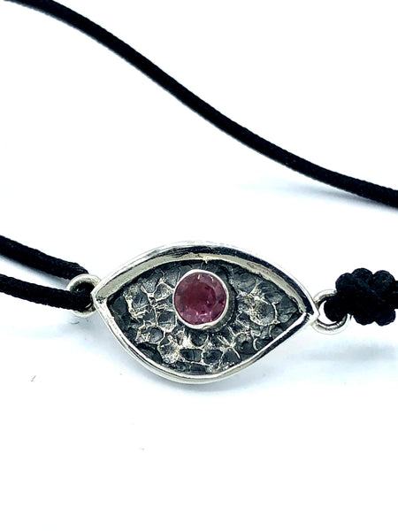 Evil eye bracelet, pink tourmaline stone, evil eye small bracelet 