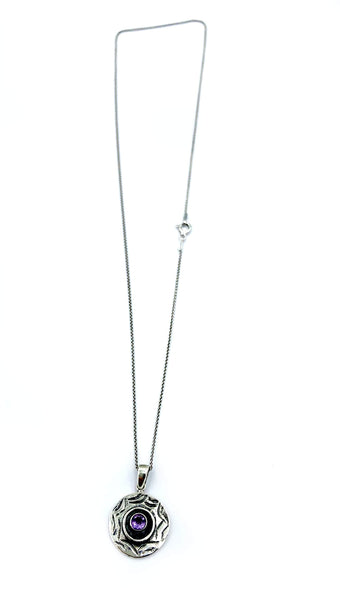 Evil eye pendant, amethyst stone, circle evil eye pendant silver chain 