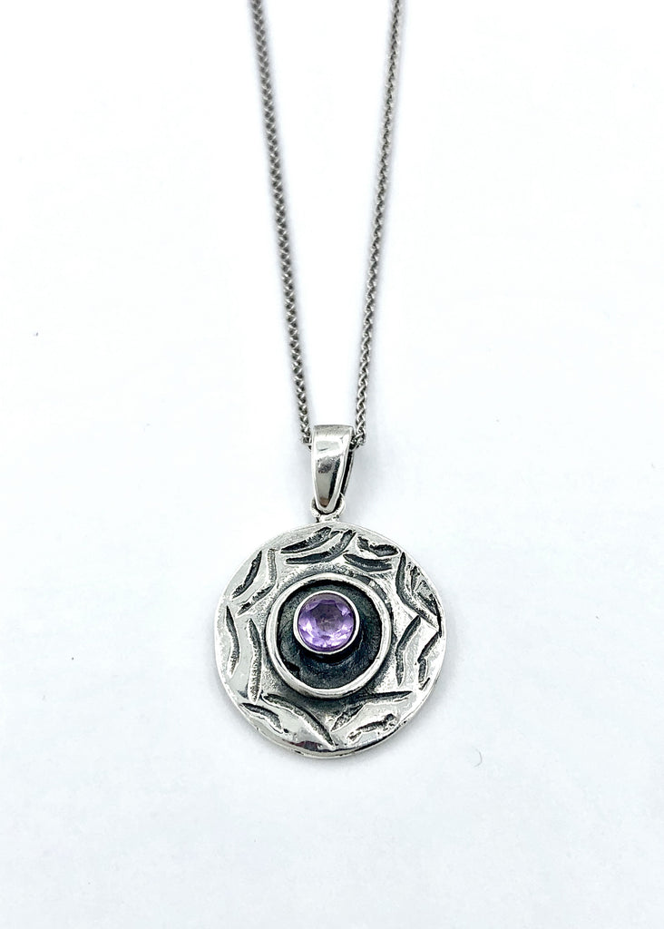 Evil eye pendant, amethyst stone, circle evil eye pendant silver chain 