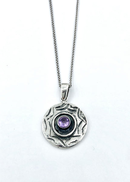 Evil eye pendant, amethyst stone, circle evil eye pendant silver chain 