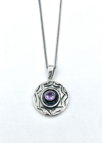 Evil eye pendant, amethyst stone, circle evil eye pendant silver chain 