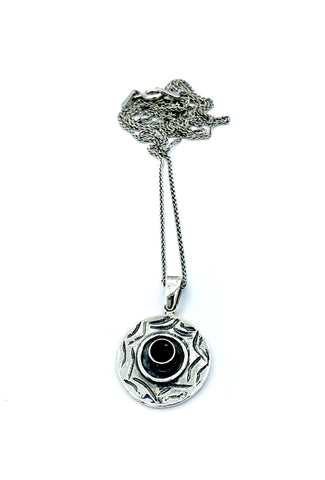 Evil eye pendant, black spinel stone, evil eye circle pendant silver chain 