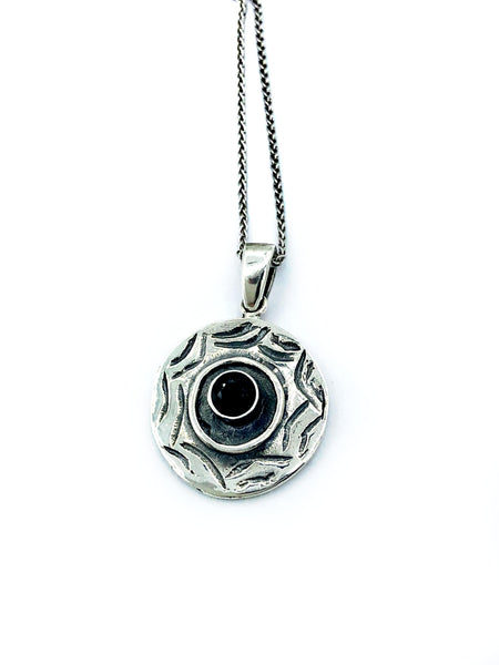 Evil eye pendant, black spinel stone, evil eye circle pendant silver chain 
