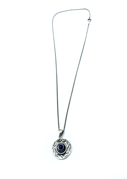Evil eye pendant, blue lapis stone, evil eye circle pendant silver chain 