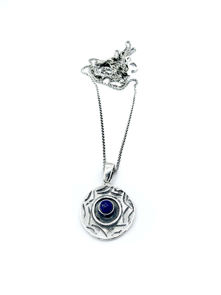 Evil eye pendant, blue lapis stone, evil eye circle pendant silver chain 