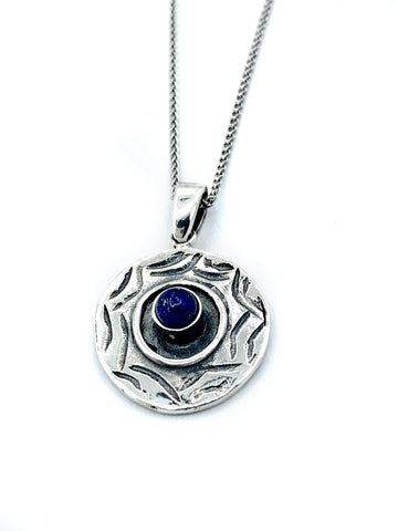Evil eye pendant, blue lapis stone, evil eye circle pendant silver chain 