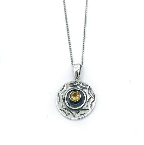 Evil eye pendant, citrine gemstone silver pendant, evil eye circle pendant silver chain 