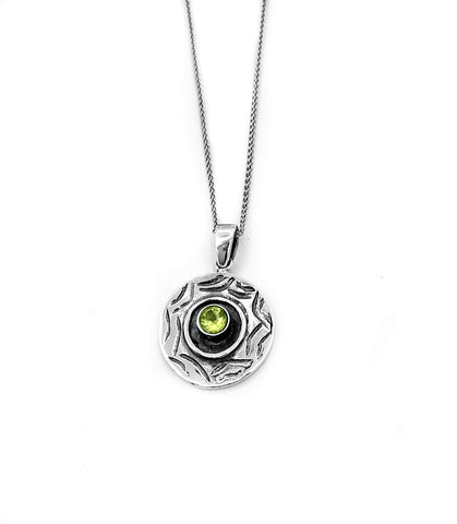 Evil eye pendant, peridot gemstone silver pendant, evil eye circle pendant silver chain 