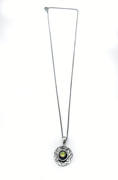 Evil eye pendant, peridot gemstone silver pendant, evil eye circle pendant silver chain 