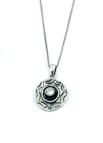 Evil eye pendant, zircon gemstone silver pendant, evil eye circle pendant silver chain 
