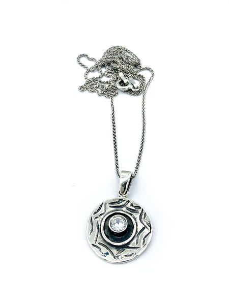 Evil eye pendant, zircon gemstone silver pendant, evil eye circle pendant silver chain 