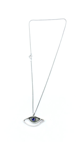 eye pendant, blue iolite pendant, silver eye pendant silver chain 