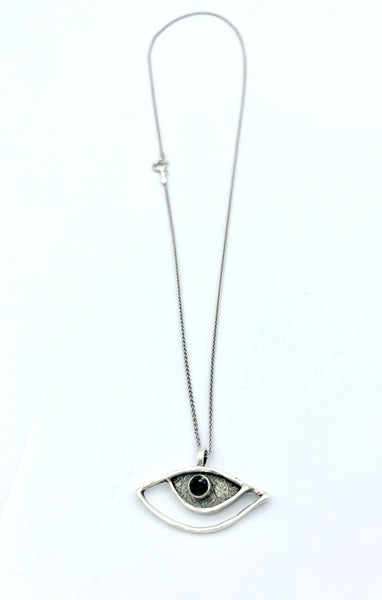 eye pendant, black spinel pendant, silver eye pendant with silver chain evil eye jewelry 