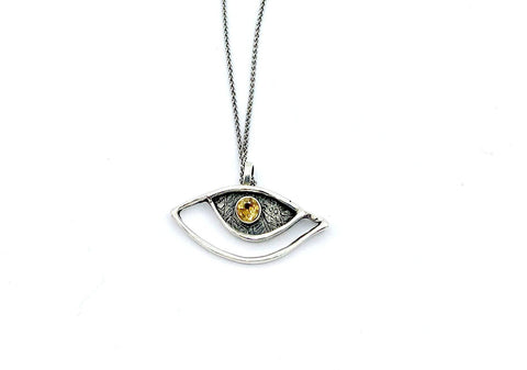 evil eye pendant, citrine pendant, silver eye pendant with silver chain evil eye jewelry 