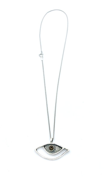 evil eye pendant, citrine pendant, silver eye pendant with silver chain evil eye jewelry 