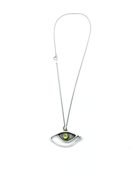 evil eye pendant, peridot pendant, silver eye pendant silver chain, eye jewelry 