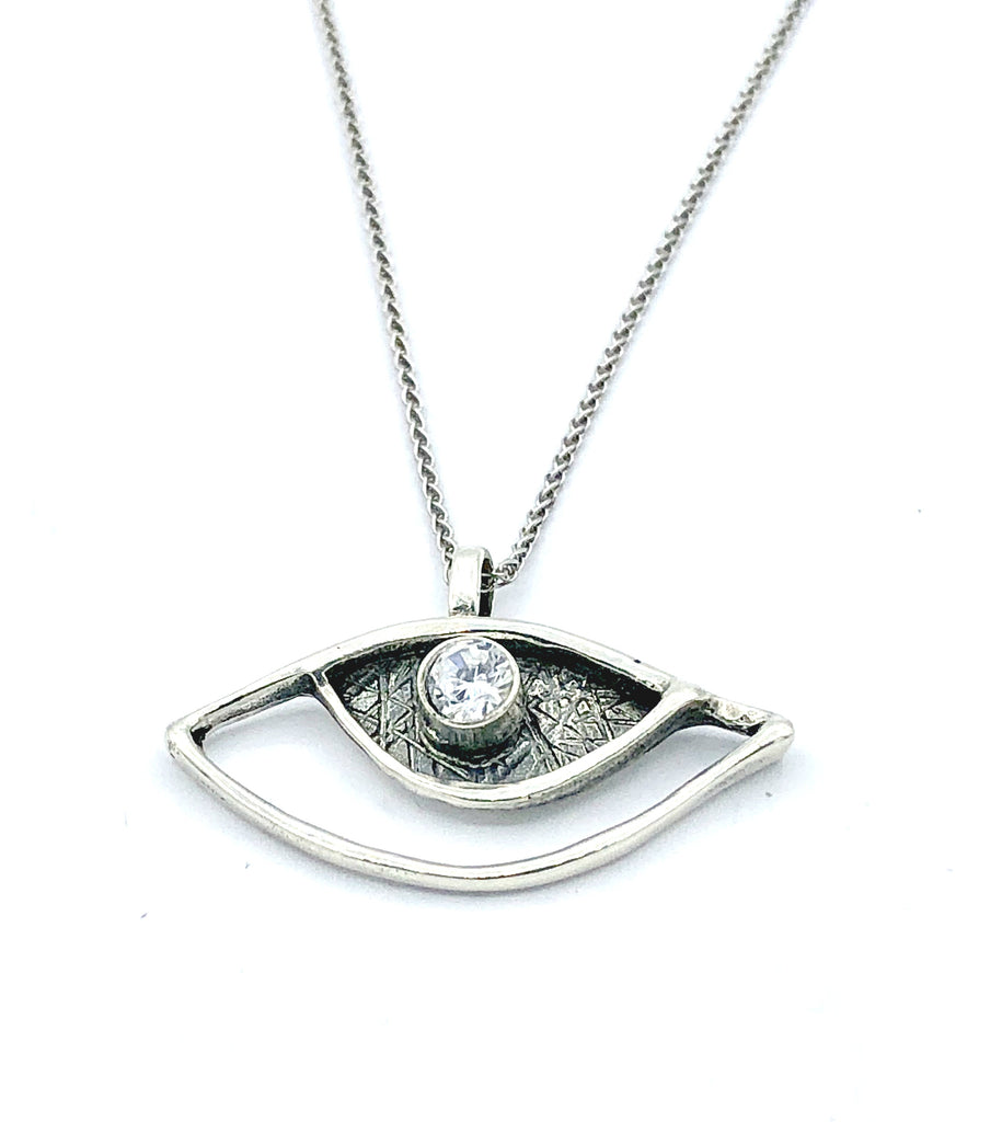 evil eye pendant, zircon pendant, silver eye pendant silver chain 