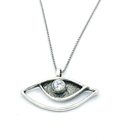 evil eye pendant, zircon pendant, silver eye pendant silver chain 