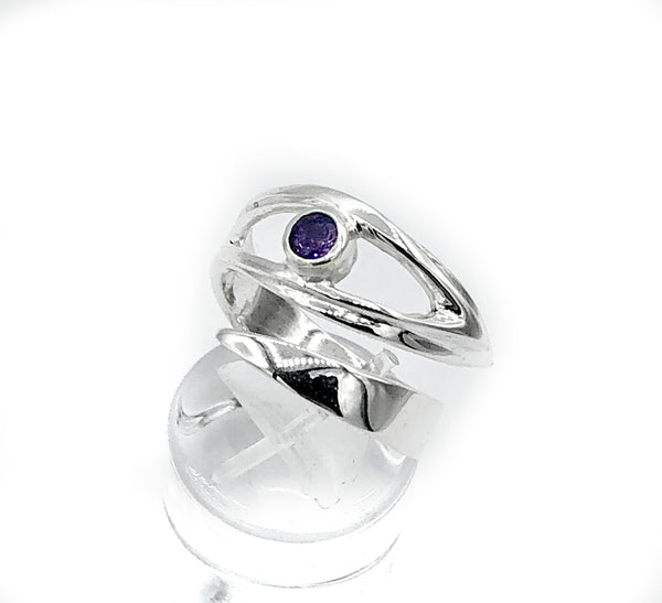 Amethyst silver ring, February birthstone, eye ring, purple stone ring 