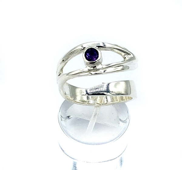 Amethyst silver ring, February birthstone, eye ring, purple stone ring 